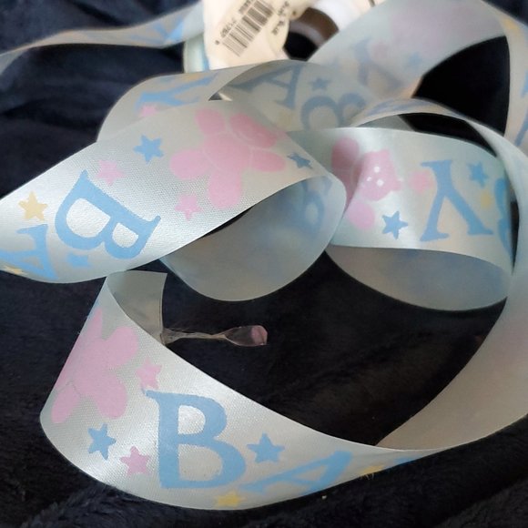Baby Shower Ribbon by Lion Ribbon Co.  Blue and Pink 22 Yards x 1 3/8" - Picture 1 of 6